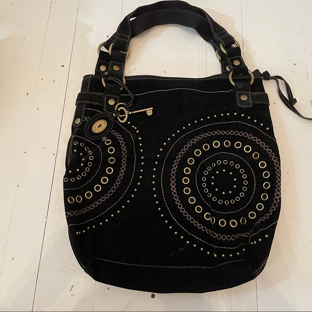 Fossil Suede Leather Embellished Bag